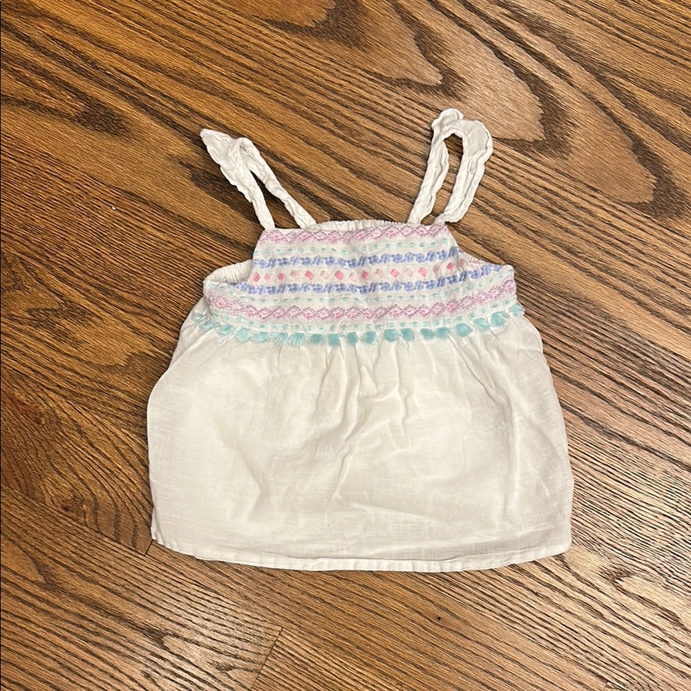 GUC Cat & Jack White Tank Top with Colorful Embroidery; 2T